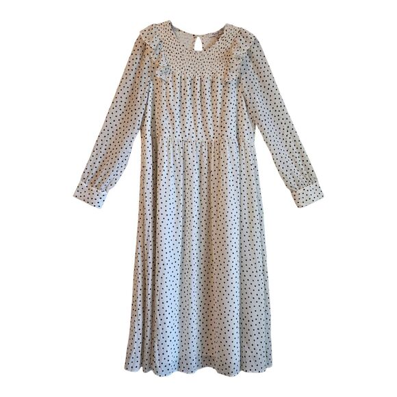Madewell Dresses & Skirts - MADEWELL Women S Shift Dress Polka Dot Cream White & Black Smocked Ruffles Midi